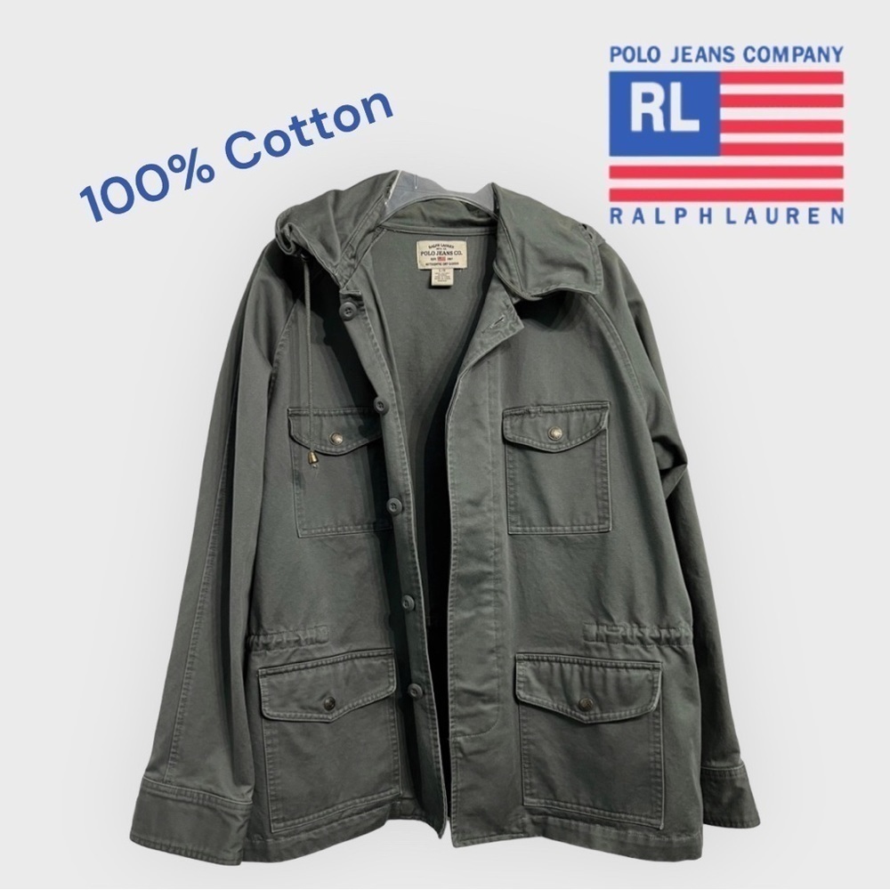 Polo Jeans by Ralph Lauren (EUC) Hooded Cargo Jacket 100% Cotton, Size Large - Picture 1 of 16